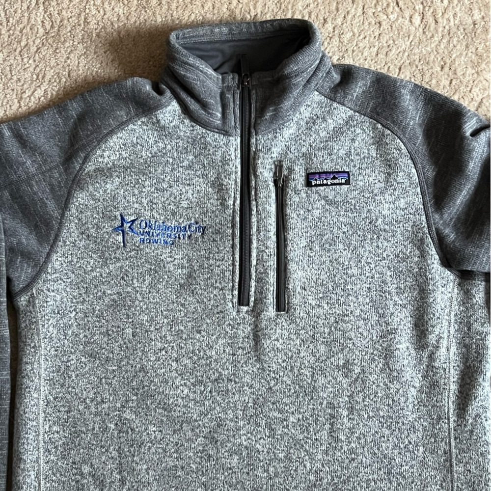 Patagonia two tone gray 1/4 zip pullover sweater, women’s size medium